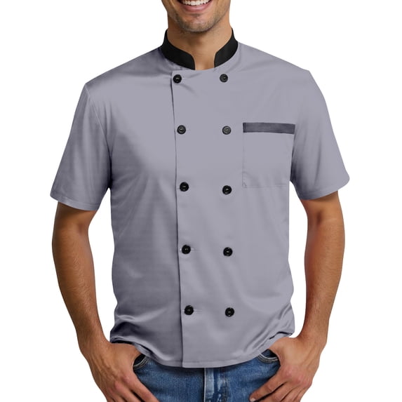 Double-Breasted Chef Coat Unisex Short Sleeve Cook Jacket Professional Kitchen Restaurant Uniform 2026 Light Gray M
