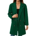 thumbnail image 1 of Double Breasted Coat Turn Down Collar Flap Pocket Pure Color Fashionable Women Midi Length Coat Green S, 1 of 8