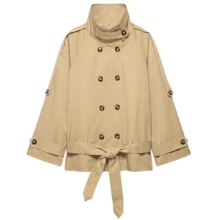Double Breasted Crop Trench Coats for Women Casual Stand Collar Belted Lightweight Outerwear