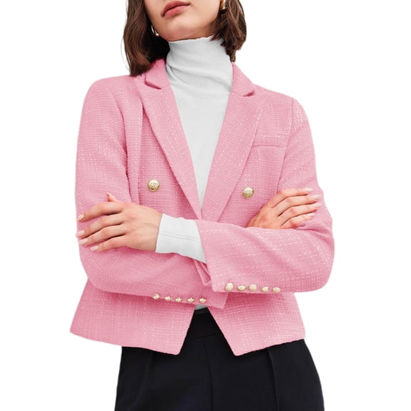 Double Breasted Cropped Short Blazer Jackets Lapel Open Front Long Sleeve Business Suit Jackets