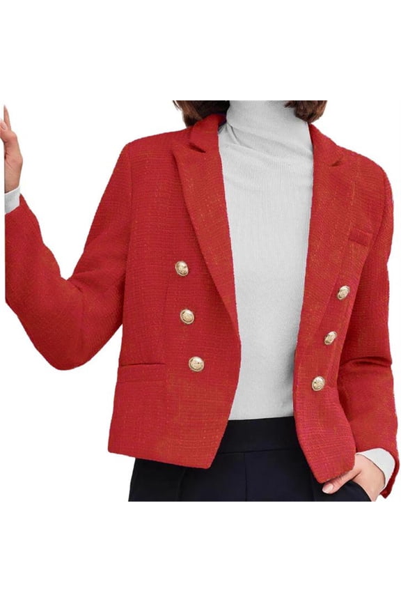 Double Breasted Cropped Short Blazer Jackets Lapel Open Front Long Sleeve Business Suit Jackets