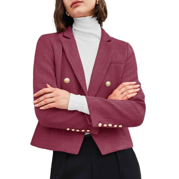 Double Breasted Cropped Short Blazer Jackets Lapel Open Front Long Sleeve Business Suit Jackets