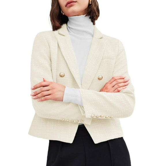 Double Breasted Cropped Short Blazer Jackets Lapel Open Front Long Sleeve Business Suit Jackets