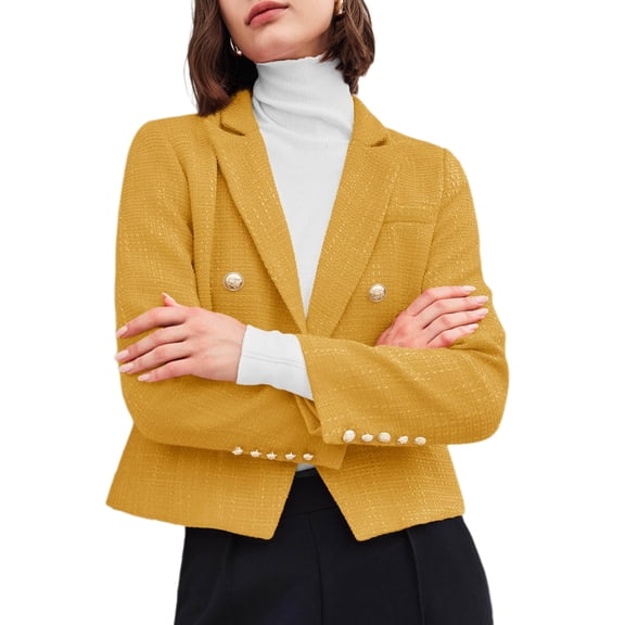 Double Breasted Cropped Short Blazer Jackets Lapel Open Front Long Sleeve Business Suit Jackets