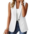 thumbnail image 1 of Double Breasted Linen Blazer For Women, Long Sleeve Breathable Work Jacket, Casual Plain Pocket Blazer, Business Casual Street Style White XL, 1 of 7