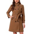 thumbnail image 1 of INSPIRE CHIC Double Breasted Pea Coat for Women Stand Collar Mid Long Trench Outwear Winter Coat with Belt S Dark Brown, 1 of 6