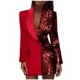 thumbnail image 1 of Double Breasted Sequins Blazer Dress for Women Sexy Colorblock Long Blazers Jackets Formal Evening Party Club Outfit, 1 of 5