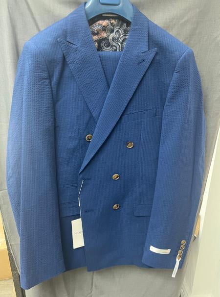 Double Breasted Suit - Seersucker Suit - Blue Summer Suit - Walmart.com