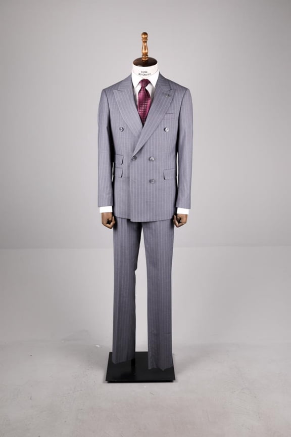 Double Breasted Suit Swallow Collar Fine Woven Men's Gray Suit