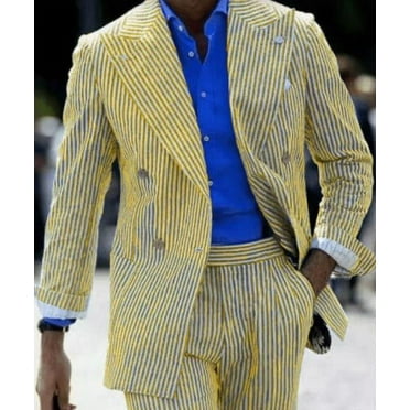 Double Breasted Suits - Seersucker Suit - Summer Suit - Yellow