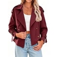 thumbnail image 1 of Double Breasted Women Solid Color Casual Crop Trench Coat Lady Office Jacket with Pocket, 1 of 6