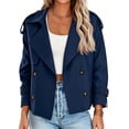 thumbnail image 1 of Double Breasted Women Solid Color Casual Crop Trench Coat Lady Office Jacket with Pocket, 1 of 7