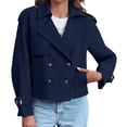 thumbnail image 1 of Double Breasted Women Solid Color Casual Crop Trench Coat Lady Office Jacket with Pocket, 1 of 6