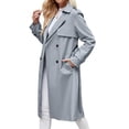 thumbnail image 1 of Double Breasted Women Solid Color Casual Long  Trench Coat with Belt, 1 of 6
