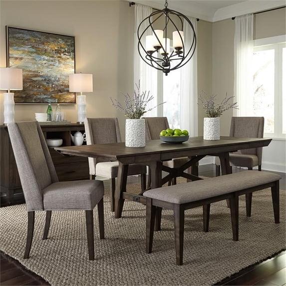 Double Bridge Dark Brown Optional 6 Piece Trestle Table Set