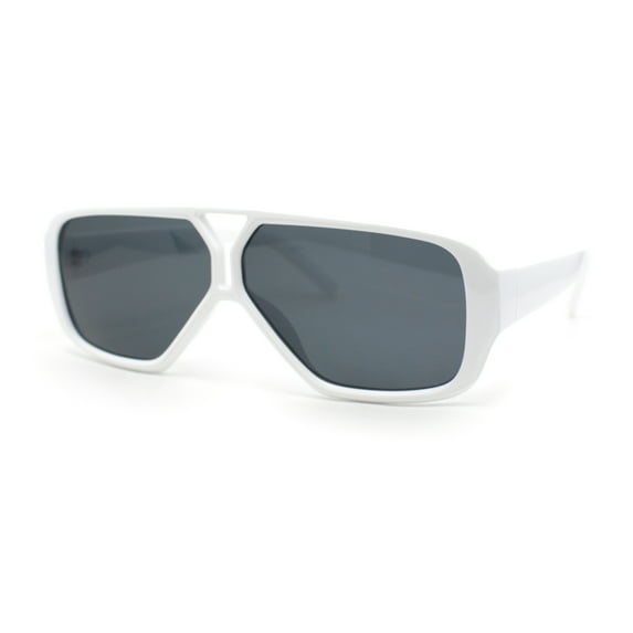 Double Bridge Flat Top Mafia Racer Rectangular Plastic Sunglasses White - Black