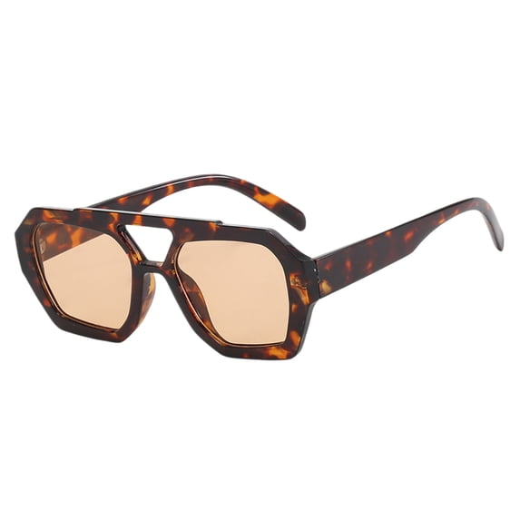 Double Bridge Hexagonal Sunglasses Uv400 Lens Square Shades Fashion Sun Glasses For Driving Travel Outdoor Sport(Coffee2-14.5Cm)