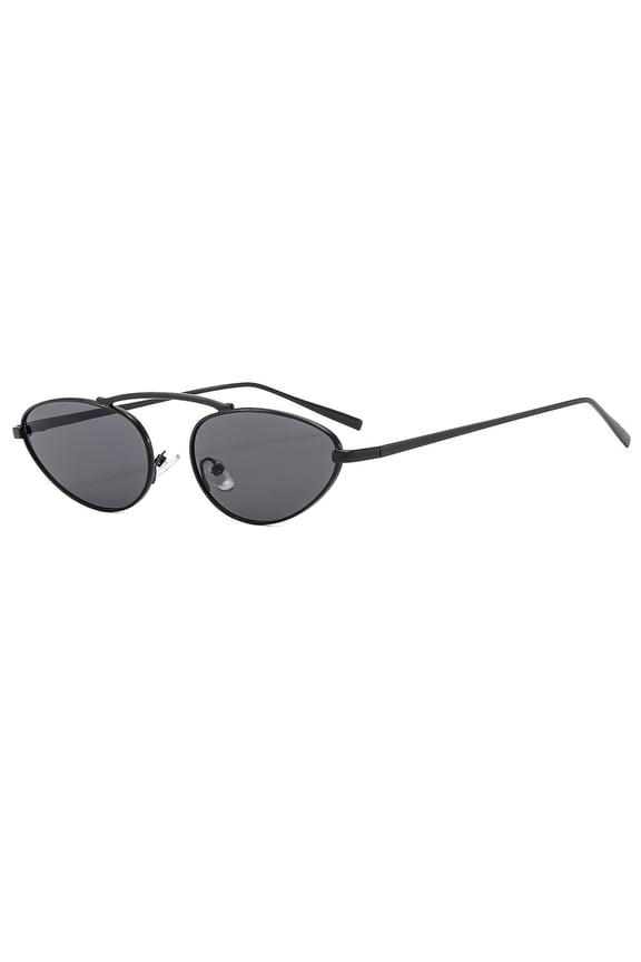 Double Bridge Metal Frame Retro Cat Eye Oval Sunglasses UV400 Anti-Ultraviolet Tinted Lens Lightweight Fashion Eyewear For Daily Driving Outdoor Street Shooting(Black Frame Grey lenses-17x5x4 cm)