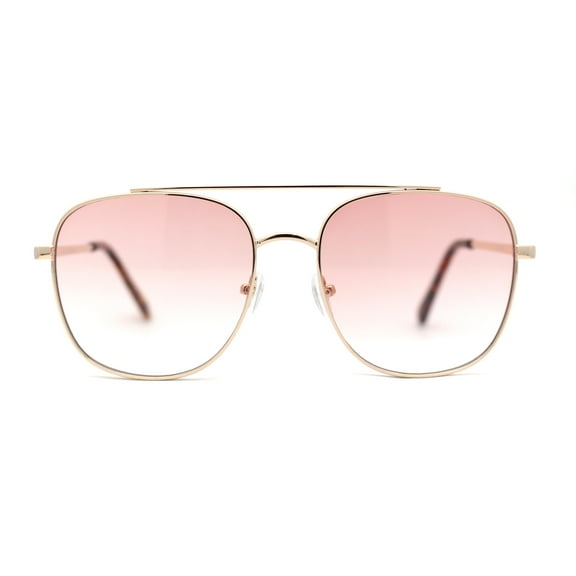 Double Bridge Rectangular Officer Color Gradient Metal Sunglasses Gold Pink