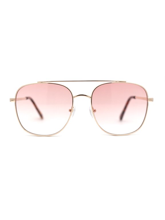Double Bridge Rectangular Officer Color Gradient Metal Sunglasses Gold Pink