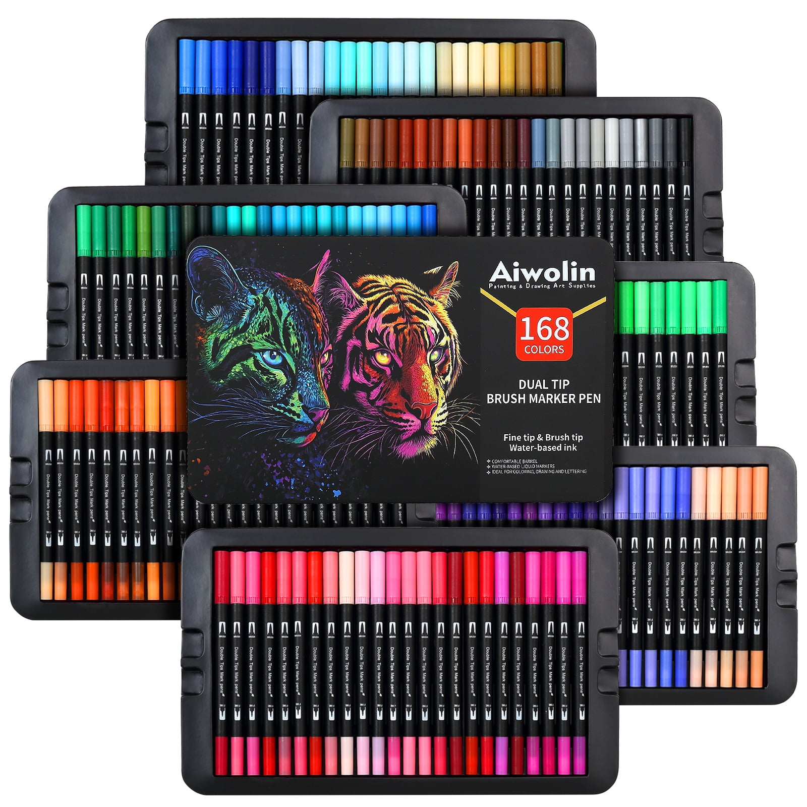 Double Brush Marker Pens,168 Art Markers with Fine and Brush Tip Coloring Markers for Adults, Marker for Journaling Calligraphy Drawing Sketching Doodling Illustrating