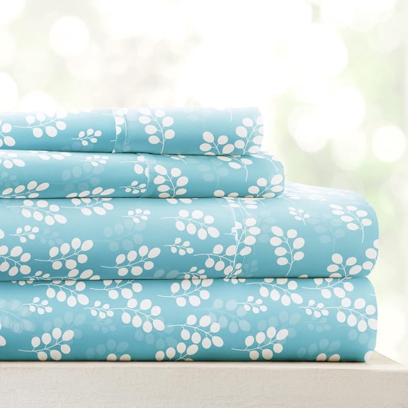 Double-Brushed Patterned Microfiber King Sheet Set 4 Piece Ultra Soft & Wrinkle-Free - 16" Deep Pocket Sheets - Easy Care King Size - Wheatfield Pale Blue