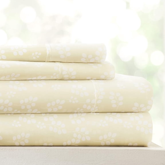 Double-Brushed Patterned Microfiber Queen Sheet Set 4 Piece Ultra Soft & Wrinkle-Free - 16" Deep Pocket Sheets - Easy Care Queen Size - Wheatfield Ivory