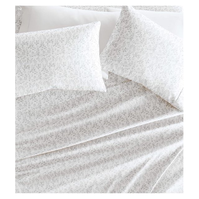 Double-Brushed Patterned Microfiber Twin Sheet Set 3 Piece – Oeko-TEX Certified Ultra Soft & Wrinkle-Free - 16" Deep Pocket Sheets - Easy Care Twin Size - of Vines Light Gray