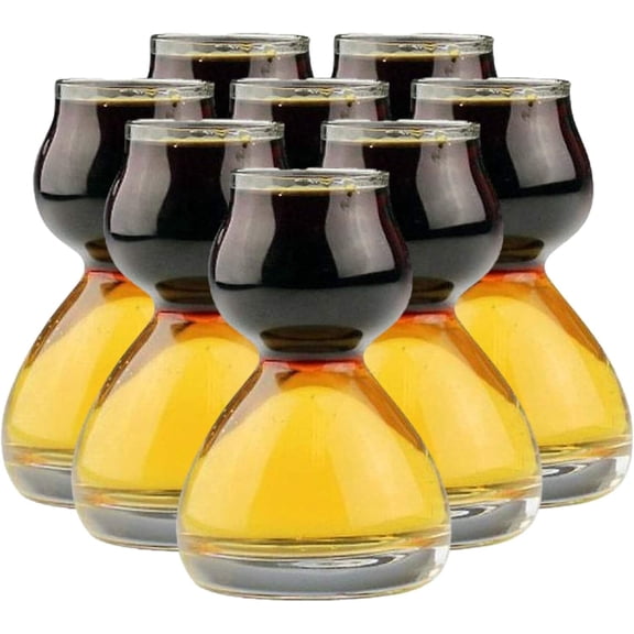 Double Bubble Layered Shot Glass Set  Chaser Shot Glass Jigger for Smooth Layered Shots (1.25 oz & 2.25 oz, Clear Glass, Set of 8)
