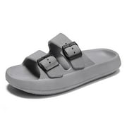 Double Buckle Sandals Adjustable for Women Men Flat Sandals Pillow Cloud Slippers Comfort Slide Waterproof Slip-on Shower Shoes Seaside Gray 36-37
