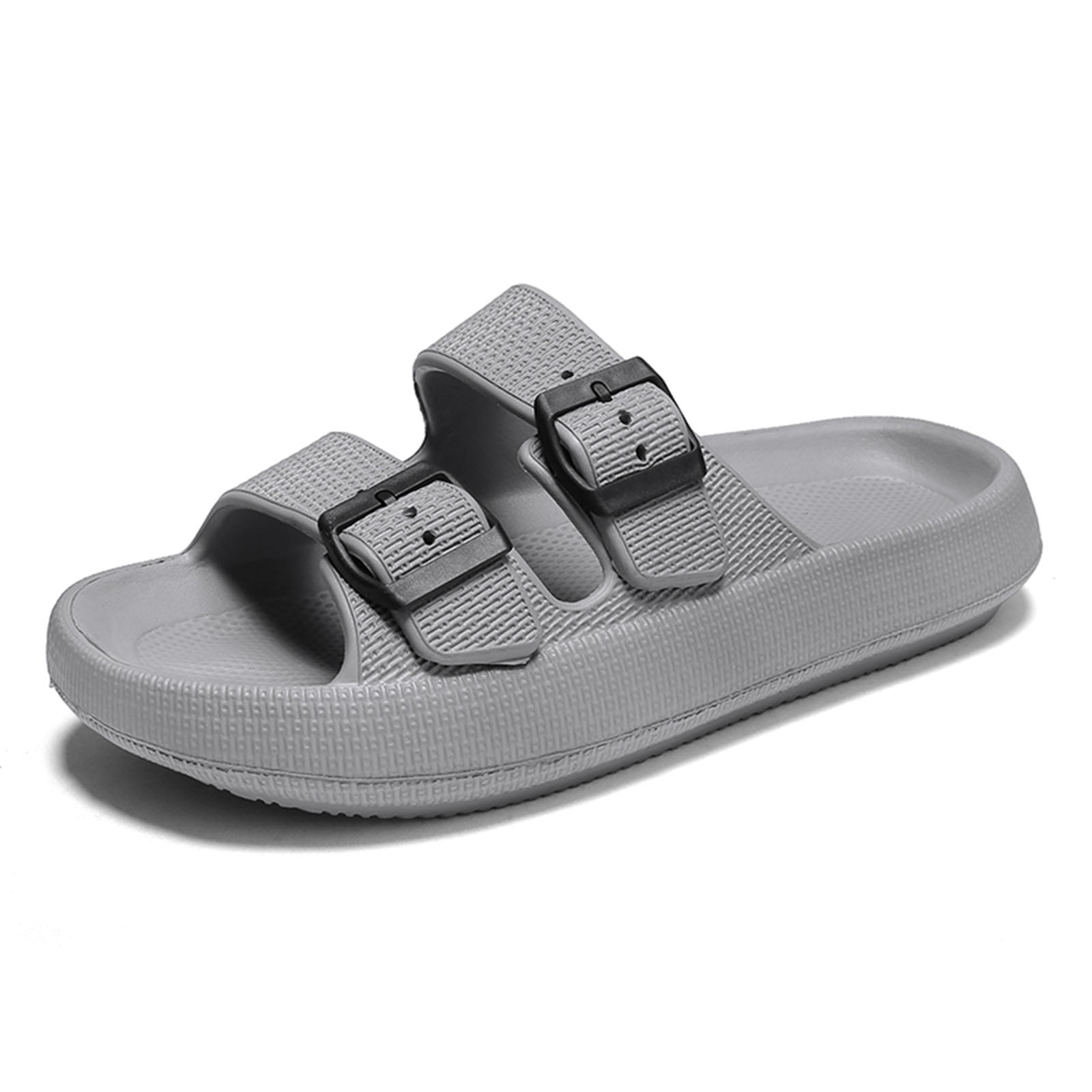 Double Buckle Sandals Adjustable for Women Men Flat Sandals Pillow