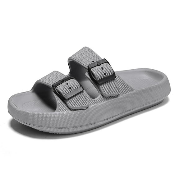 Double Buckle Sandals Adjustable for Women Men Flat Sandals Pillow Cloud Slippers Comfort Slide Waterproof Slip-on Shower Shoes Seaside Gray 44-45