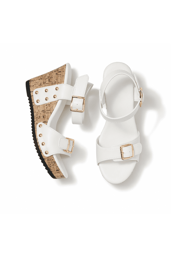 Double Buckle Studded Platform Wedge Sandal, Synthetic Summer Shoes (Women's)
