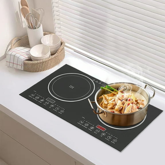 Double Burner 2400W Induction Cooktop with Touch Controls, Black Crystal Panel, 8 Power Levels, Non-Slip Pads, 110V, Easy to Clean & Fast Heat Dissipation