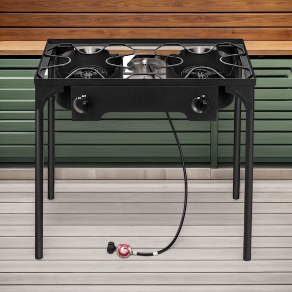 Double Burner Camp Stove, 150,000 BTU High Pressure Cast Iron Propane Gas Cooker