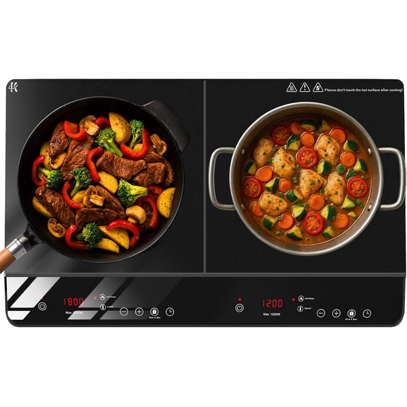 Double Burner Induction Cooktop, 1800W Portable Cooktop 2 with 9 Temp & Power Independent Touch Control, Electric Stove Top Cooker Safety Lock, 3 Hour Timer