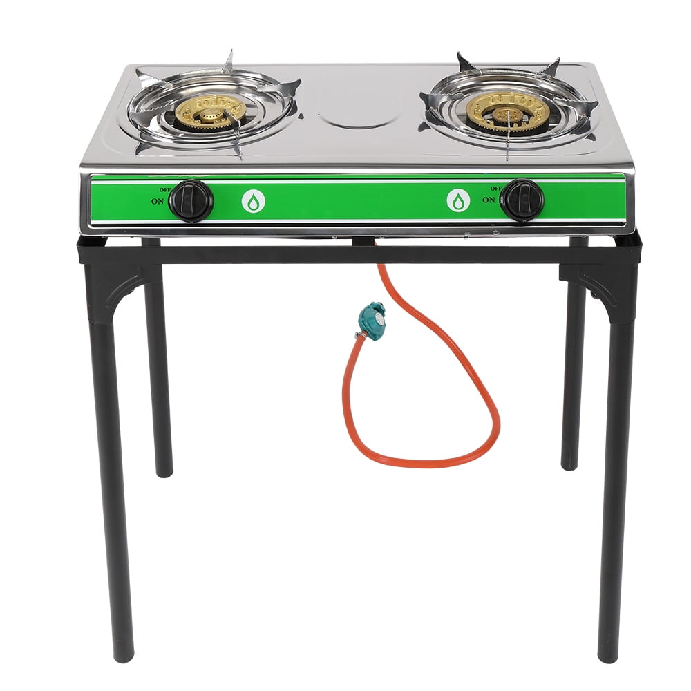 Yadpung Portable Double Burner Outdoor GAS Stove Propane Cooker with Adjustable 0-20psi Regulator Hose for Patio Camping BBQ Home Brewing Turkey Fry M