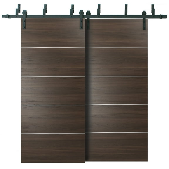 Double Bypass Barn Sliding Brown Doors 64 x 96 with 6.6FT Rails