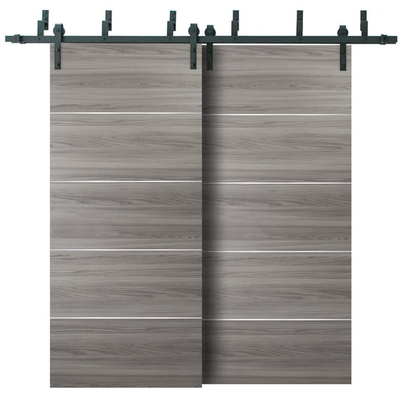 Double Bypass Barn Sliding Grey Doors 60 x 96 with 6.6FT Rails