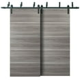 thumbnail image 1 of Double Bypass Barn Sliding Grey Doors 64 x 96 with 6.6FT Rails | Planum 0020 Ginger Ash | Heavy Top Mount 2 Tracks Slider Set | Closet Modern Solid Core Doors, 1 of 6