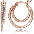thumbnail image 1 of Double CZ 14kt Rose Gold over Sterling Silver Hoop Earrings, 1 of 4