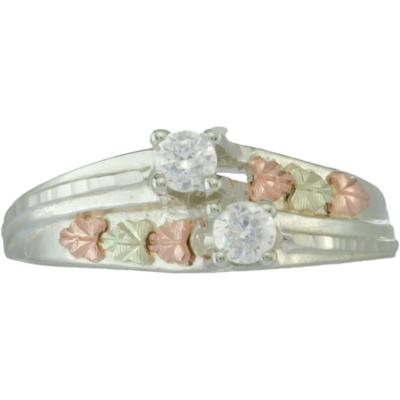 Double CZ Sterling Silver 12kt Rose and Green Gold Accented Ring