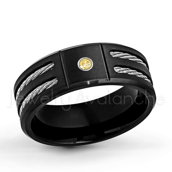 Double Cable Black Titanium Ring 0.07ctw Citrine Ring November Birthstone Ring