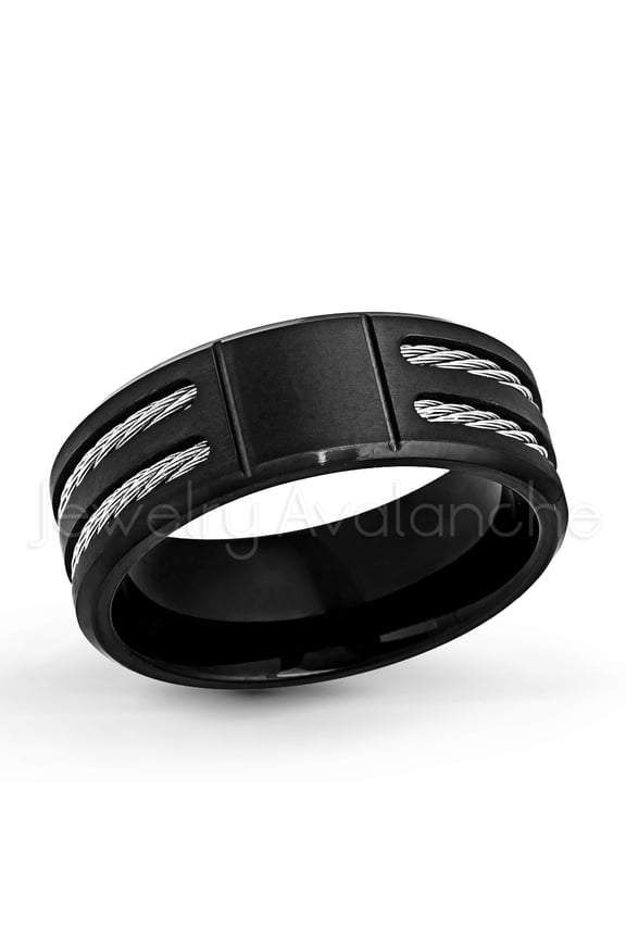 Double Cable Black Titanium Ring Comfort Fit Men's Titanium Wedding Band - TM553s6
