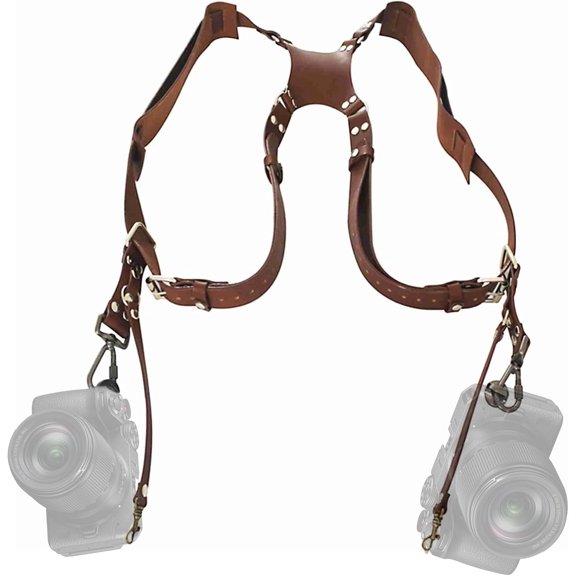 Double Camera Strap, Camera Shoulder Strap, Shoulder Leather Camera Strap, Adjustable Leather Double Camera Harness for Photographers