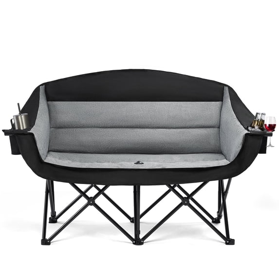 Double Camping Chair Heavy Duty 600lbs Capacity with Dual Cup Holders & Carry Bag, Portable Folding 2-Person Outdoor Seat