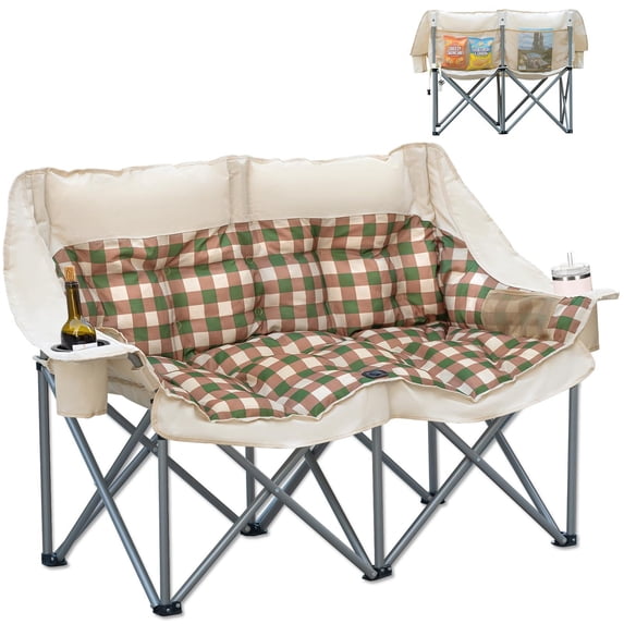 Double Camping Chair Oversized 2 Person Foldable Loveseat for Outdoor Lawn Beach