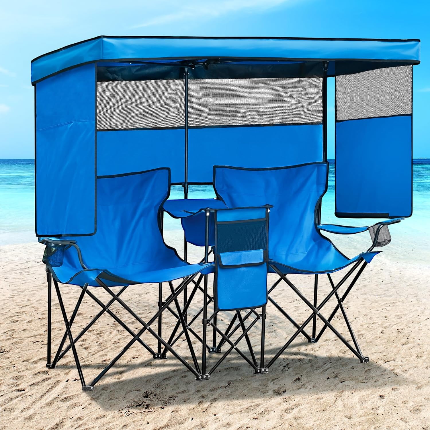 Deluxe Lightweight Aluminum Beach Chair with Canopy Adjustable Positions Pouch Cup Holder Walmart