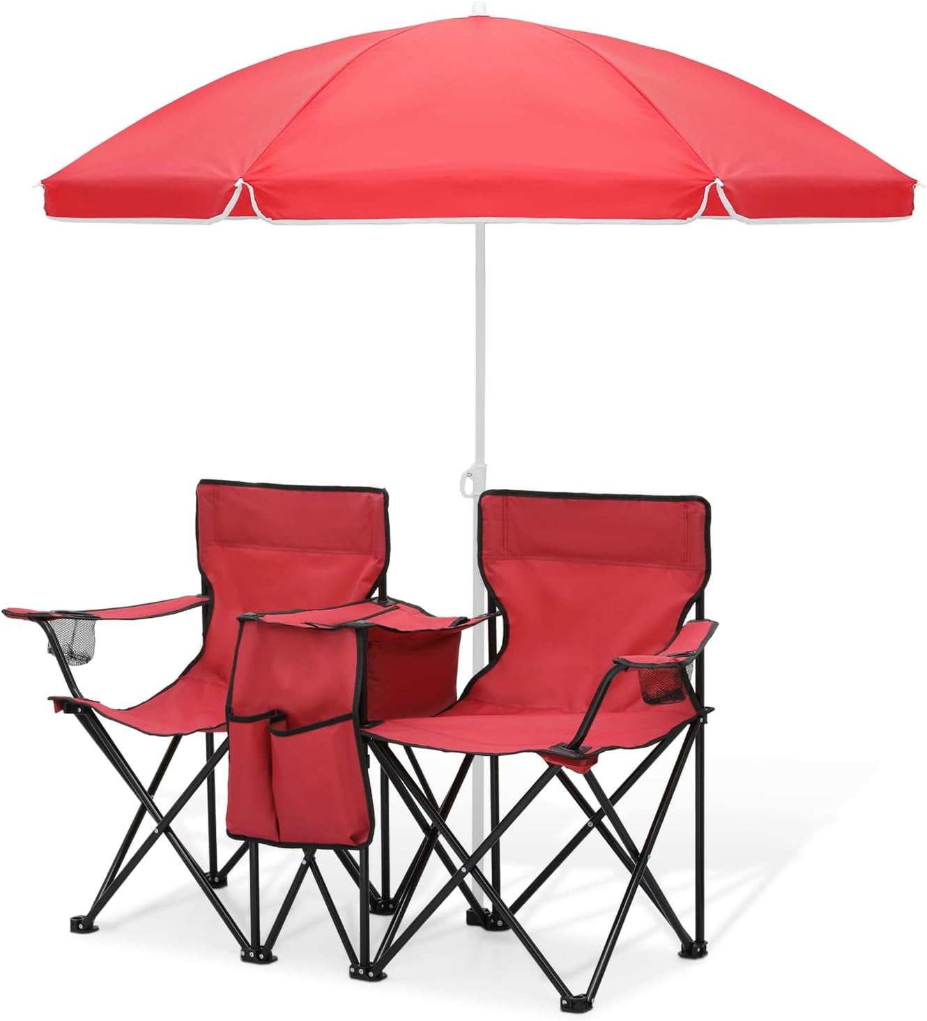 Double Camping Chair with Umbrella and Cooler for Adults HeavyDuty