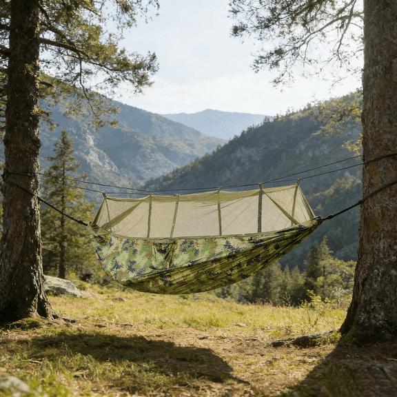 Double Camping Hammock Mosquito Net 102x55in 600lbs Load 2Person 210T Parachute Nylon Fabric Double Zipper Tree Straps Carabiners 1.66lbs Portable Hiking Backpacking Garden Camouflage Easy Setup Use